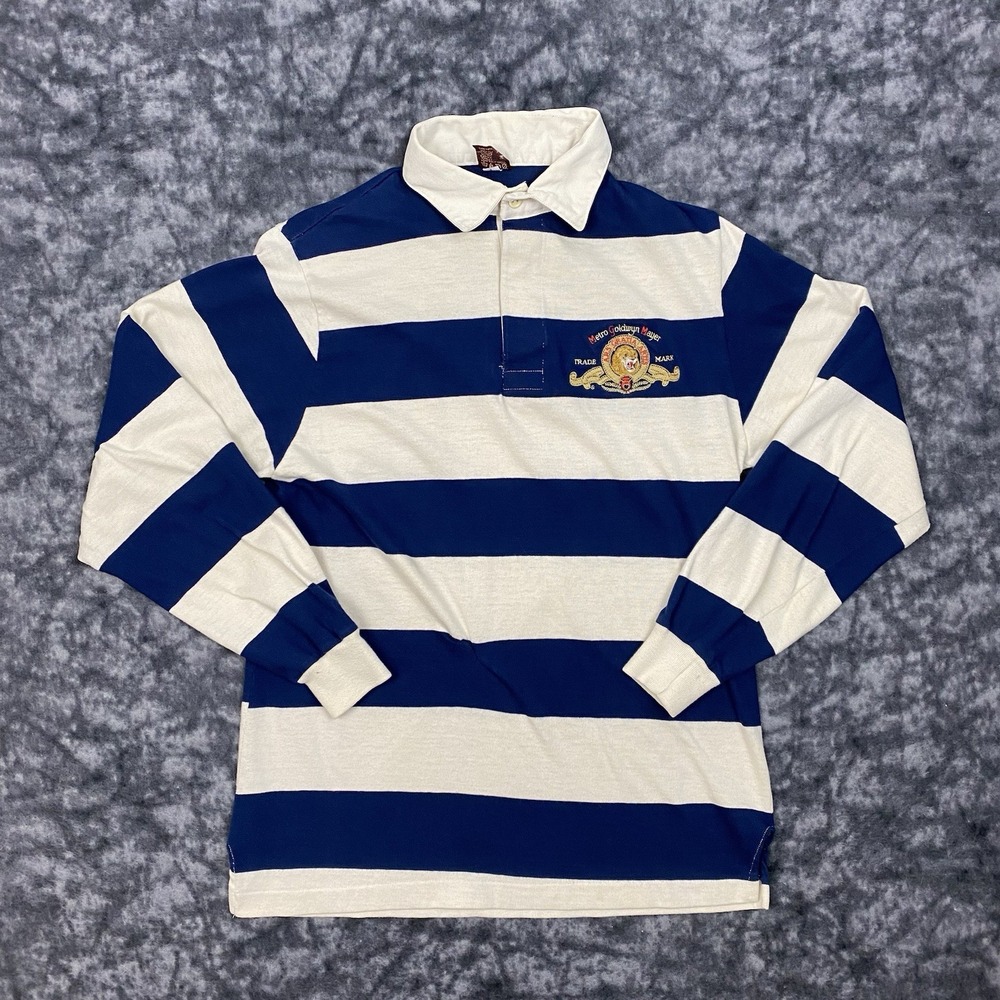 Vintage MGM Metro Goldwyn Mayer Long Sleeve Rugby Shirt Mens M Roaring Lion 90s